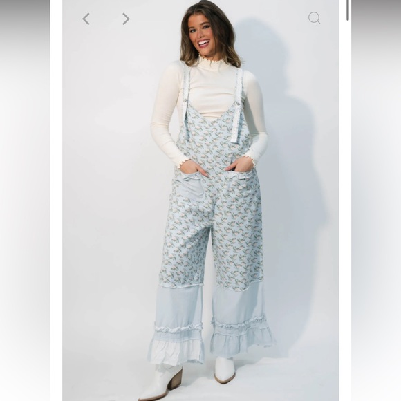 POL Cottage Floral Overalls Jumpsuit